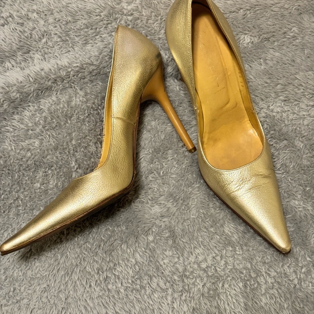 Vintage Casadei Leather Matte Gold Stiletto Heels